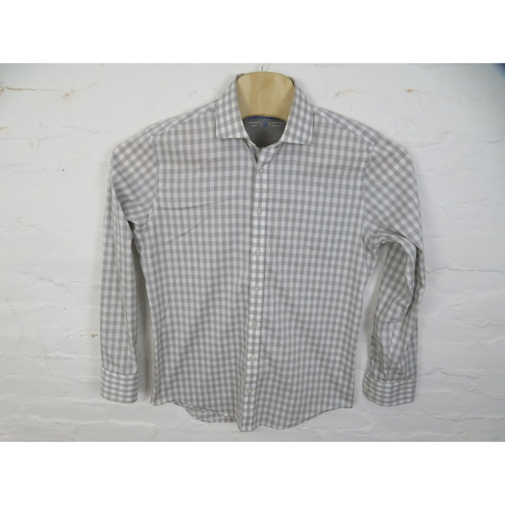 Twillory Shirt Mens 16 34/35 Gray Check Dress Slim Fit Performance Gingham